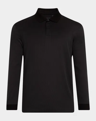 Hugo Boss Men's Pado Cotton Textured Long-sleeve Polo Shirt In Black