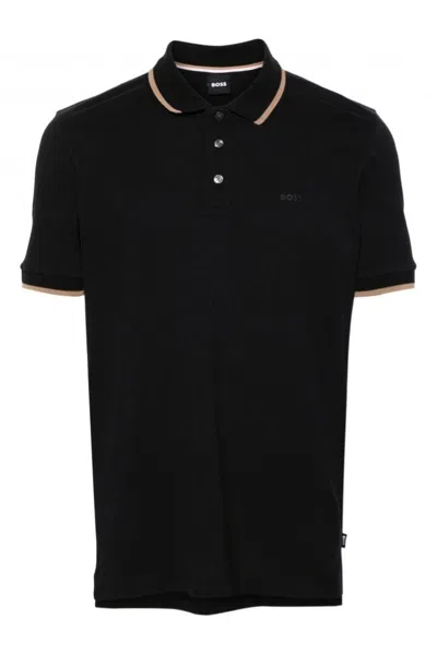 HUGO BOSS MEN'S PARLAY 190 COTTON SHORT SLEEVE POLO T-SHIRT, BLACK