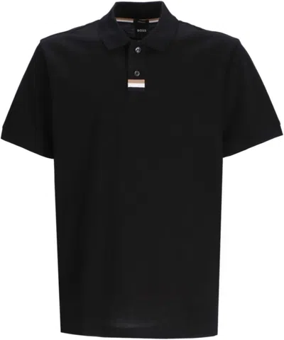 HUGO BOSS MEN'S PARLAY 424 PIQUE COTTON SHORT SLEEVE POLO T-SHIRT, BLACK