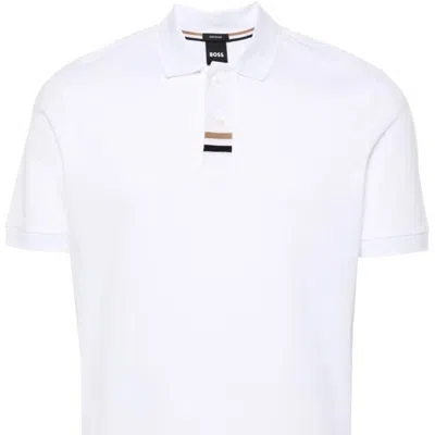 Hugo Boss Men's Parlay 424 Pique Cotton Short Sleeve Polo T-shirt In White