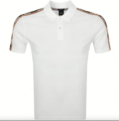 Hugo Boss Men's Parlay White Pique Cotton Shoulder Logo Short Sleeve Polo T-shirt