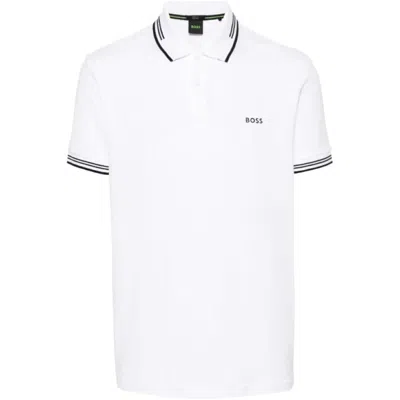 Hugo Boss Logo-print Cotton-blend Polo Shirt In White