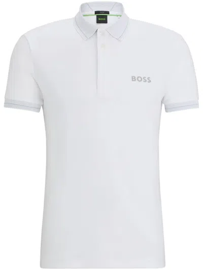Hugo Boss Interlock-cotton Slim-fit Polo Shirt With Mesh Logo In White