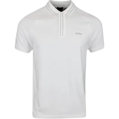 Hugo Boss Men's Paule 2 Slim Fit Cotton Polo T-shirt W/ Gray Stripes, White