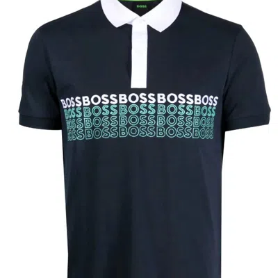 Hugo Boss Men's Pavel Logo Short Sleeve Pique Cotton Polo T-shirt In Blue