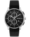 Hugo Boss Men's Peak 2.0 Quartz Chrono Black Leather Watch 45mm In Black