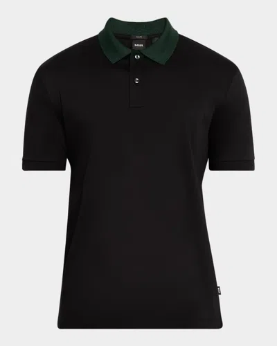 Hugo Boss Men's Phillipson Contrast-collar Polo Shirt In Black