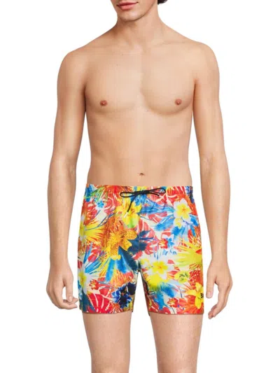 Hugo Boss Men's Piranha Floral Swim Shorts In Bright Orange Multi