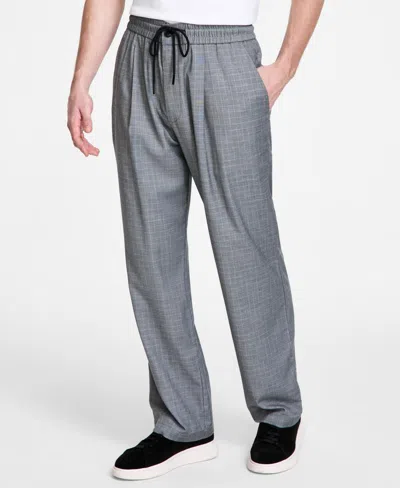 Hugo Boss Men's Plaid Straight-fit Pull-on Trousers In Light,pastel Grey