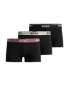 Hugo Boss Three-pack Of Stretch-cotton Trunks With Logo Waistbands In Red/ Ivory/ Black
