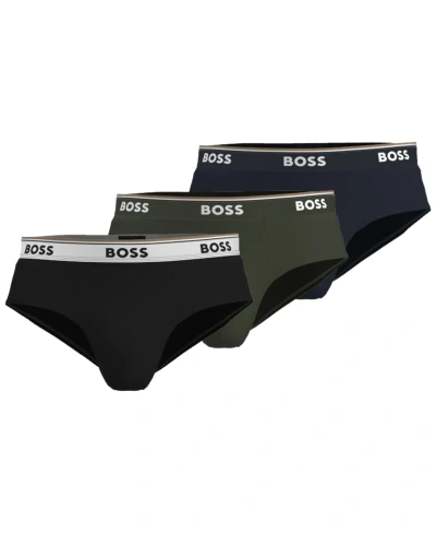 Hugo Boss Men's Power Logo Briefs, Pack Of 3 In Black