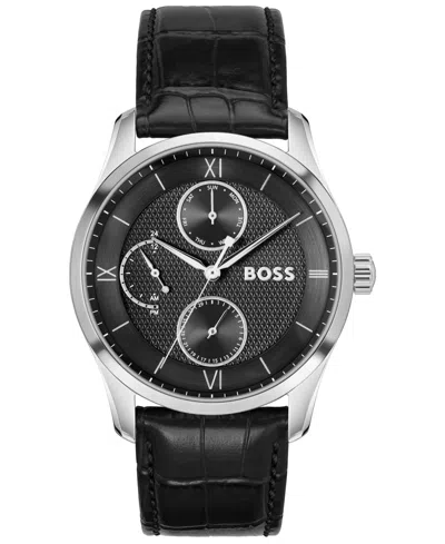 Hugo Boss Men's Principle Master Quartz Multifunction Black Calfskin Watch, 41mm