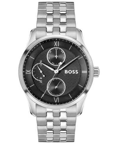 Hugo Boss Men's Principle Master Quartz Multifunction Stainless Steel Watch, 41mm In Silver