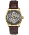Hugo Boss Men's Principle Skeleton Mech-automatic Brown Calfskin Watch, 41mm In Brown