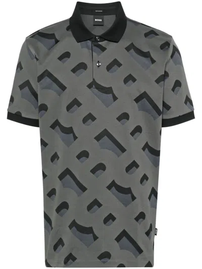 Hugo Boss Men's Prout 419 Logo Polo T-shirt, Charcoal Gray In Grey