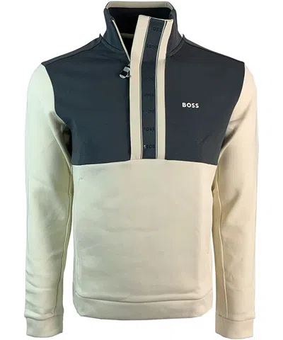 Hugo Boss Men Quarter Zip Sweatshirt Beige Gray Sweatshirt In Blue