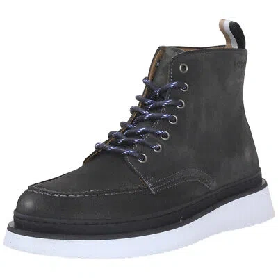 Pre-owned Hugo Boss Men's Rainard Boots Dark Grey Lace-up Suede Shoes In Gray