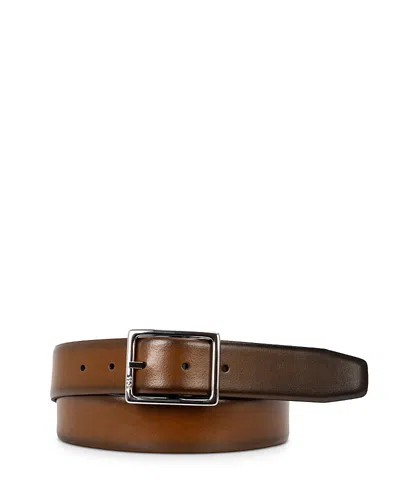 Hugo Boss Men's Ralf Leather Polished Buckle Belt In Brown