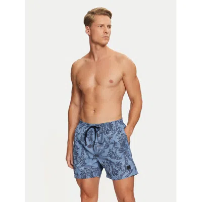 Hugo Boss Men's Reel Swim Trunks, Light Blue Palm Leaf In Multi