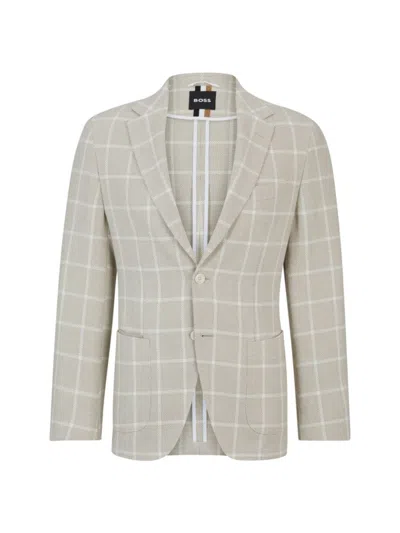 Hugo Boss Regular-fit Jacket In A Checked Cotton Blend In Open White