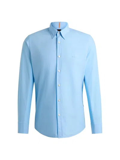 Hugo Boss Regular-fit Shirt In Cotton Poplin With Kent Collar In Light Blue