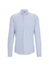 Hugo Boss Regular-fit Shirt In Structured Cotton Twill In Light Blue