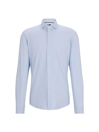 Hugo Boss Men's Regular Fit Shirt In Structured Performance Stretch Material In Blue