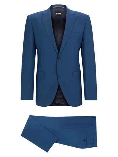 Hugo Boss Regular-fit Suit In Micro-patterned Virgin Wool In Blue