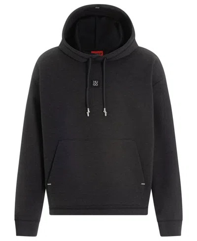 Hugo Boss Mens Medium Grey Branded Relaxed-fit Cotton-blend Hoody Xxl In Black
