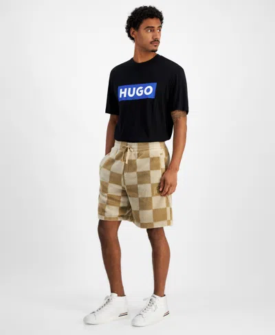 Hugo Boss Boss Nustine Check Fleece Shorts In Brown