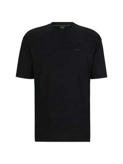 Hugo Boss Relaxed-fit T-shirt With All-over Monogram Jacquard In Dark Grey