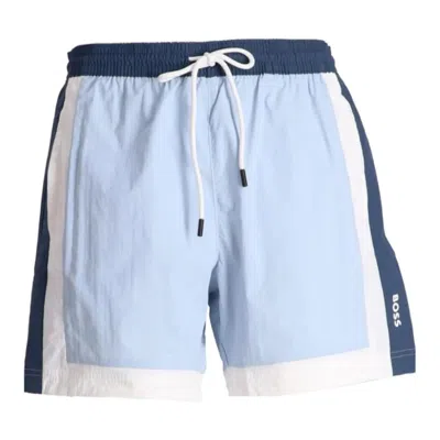 Hugo Boss Men's Remy Standard Length Colorblock Swim Trunks, Celeste Blue