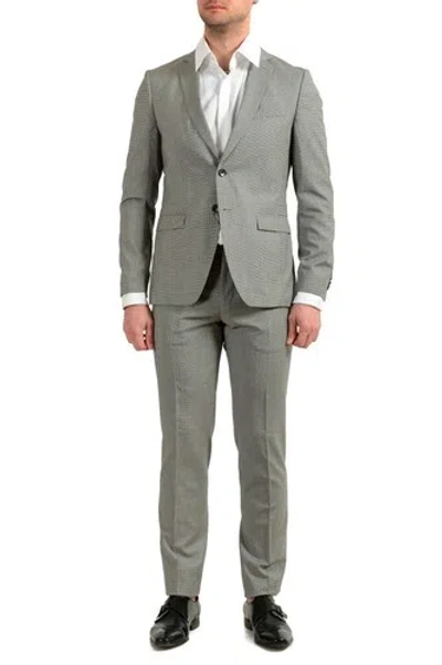 Pre-owned Hugo Boss Men's "reymond/wenten" Extra Slim Fit 100% Wool Two Button Suit In Black/white