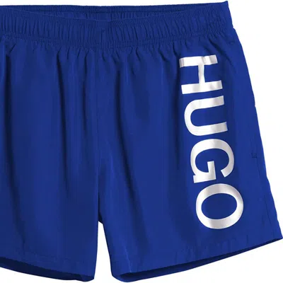 HUGO BOSS MEN'S ROYAL BLUE ABAS SILVER LOGO SWIM SHORTS