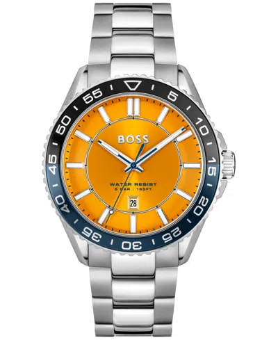 Hugo Boss Men's Runner 3h Silver Stainless Steel Watch, 44mm In Silver,other