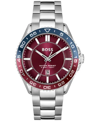 Hugo Boss Men's Runner 3h Silver Stainless Steel Watch, 44mm In Silver,other