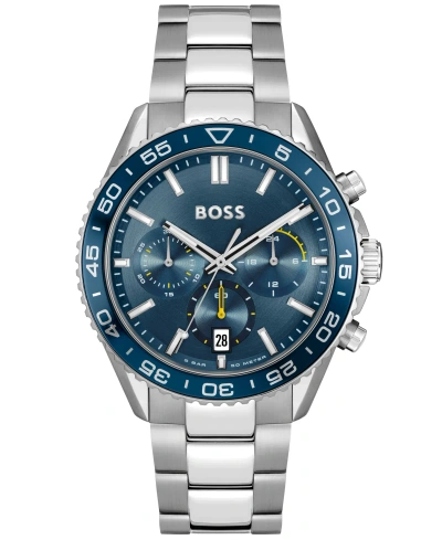 Hugo Boss Boss Men's Runner Quartz Chrono Silver-tone Stainless Steel Watch 44mm