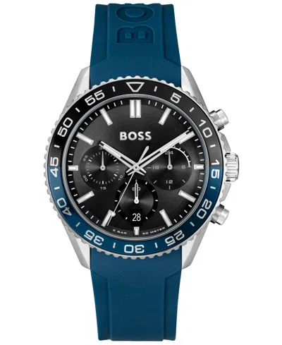 Hugo Boss Men's Runner Quartz Chronograph Blue Silicone Watch, 44mm