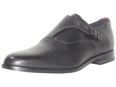 Pre-owned Hugo Boss Men's Ruston Monk Strap Loafers Black Leather Dress Shoes