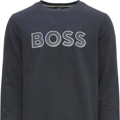 HUGO BOSS MEN'S SALBO CONTRASTING LOGO CREWNECK SWEATSHIRT, PEACOCK