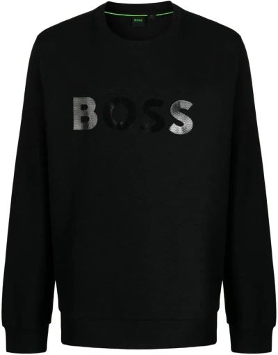 Hugo Boss Salbo Mirror Cotton Sweatshirt In Black