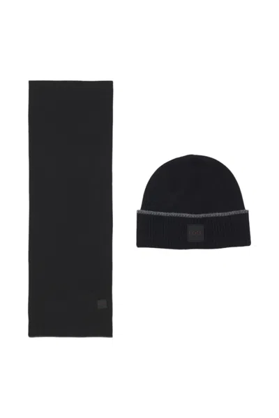 Hugo Boss Men's Scarf And Hat Set Boss 50522451 Black