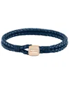 Hugo Boss Men's Seal Ionic Plated Carnation Gold Steel Blue Leather Bracelet In Blue