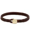 Hugo Boss Men's Seal Ionic Plated Thin Gold Steel Brown Leather Bracelet In Brown
