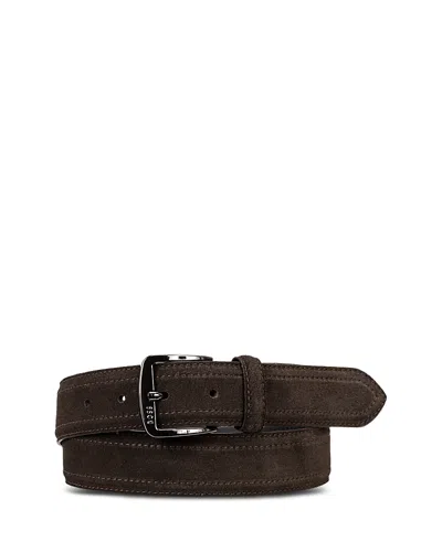Hugo Boss Men's Shadow Leather Gunmetal Buckle Belt In Brown