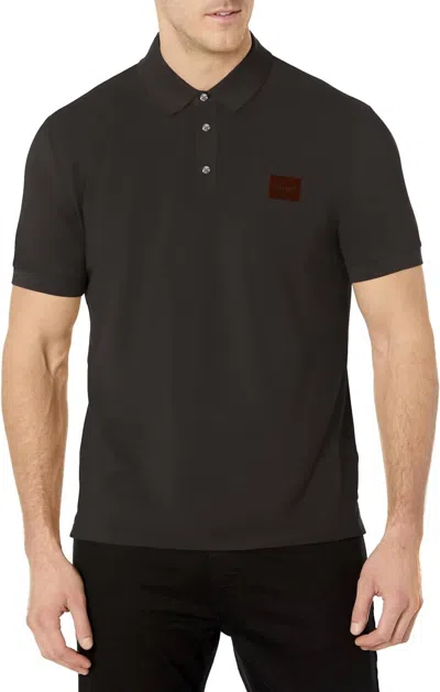 Hugo Boss Men's Short Sleeved Polo Shirt With Square Logo In Black