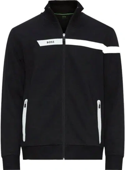 Pre-owned Hugo Boss Men Skaz 1 001-black Full Zip Cotton Sweatshirt