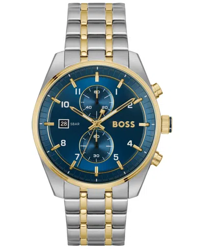 Hugo Boss Men's Skytraveller Quartz Chronograph Ionic Plated Thin Two-tone Stainless-steel Watch, 44mm