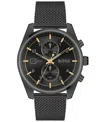 Hugo Boss Men's Skytraveller Quartz Fashion Chrono Ionic Plated Black Steel Watch 44mm In Ionic Plated Black Steel