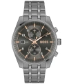 HUGO BOSS MEN'S SKYTRAVELLER QUARTZ FASHION CHRONO IONIC PLATED GRAY STEEL WATCH 44MM